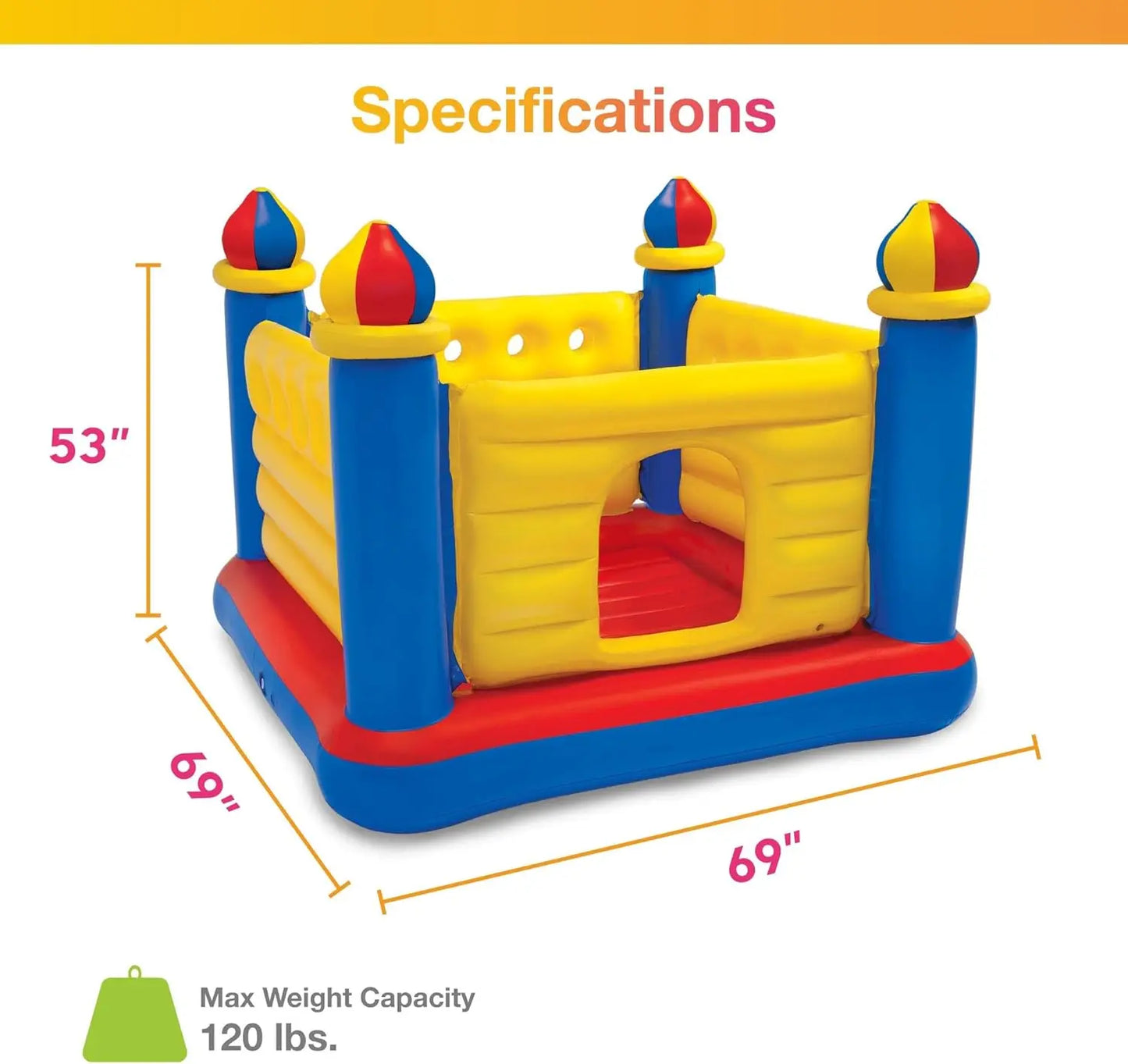 Intex 48259EP Inflatable Colorful Jump-O-Lene Castle Bouncer Indoor Outdoor Kids Jump Bounce House for 2 Kids, Ages 3 to 6 Years - Premium  from Lizard Vigilante - Just $89.99! Shop now at Lizard Vigilante