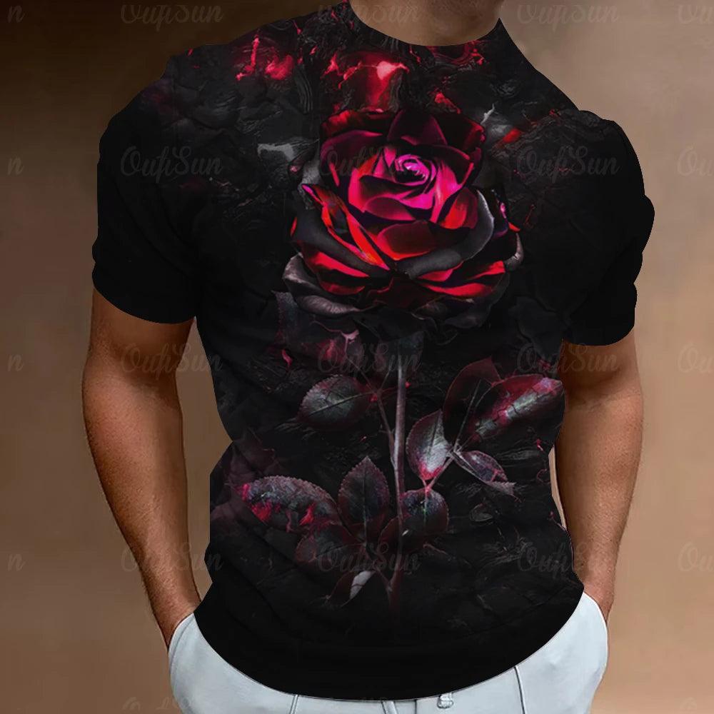 Fashion Men's T-Shirt 3D Flower Print Short Sleeve Tops Street Casual Rose T Shirt Streetwear Oversized Tee Shirt Men Clothing - Premium t-shirt from Lizard Vigilante - Just $23.99! Shop now at Lizard Vigilante