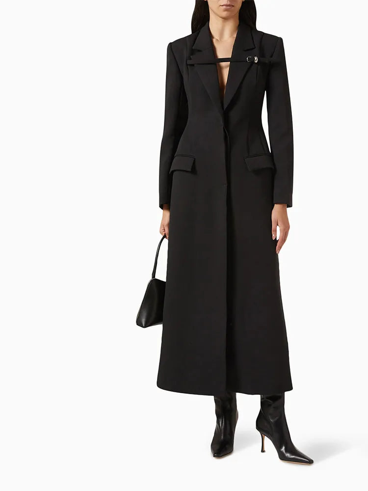 TWOTWINSTYLE Solid Patchwork Belt Slimming Trench Coat for Women – Notched Collar Long Sleeve Tunic - Premium trench coat from Lizard Vigilante - Just $86.99! Shop now at Lizard Vigilante