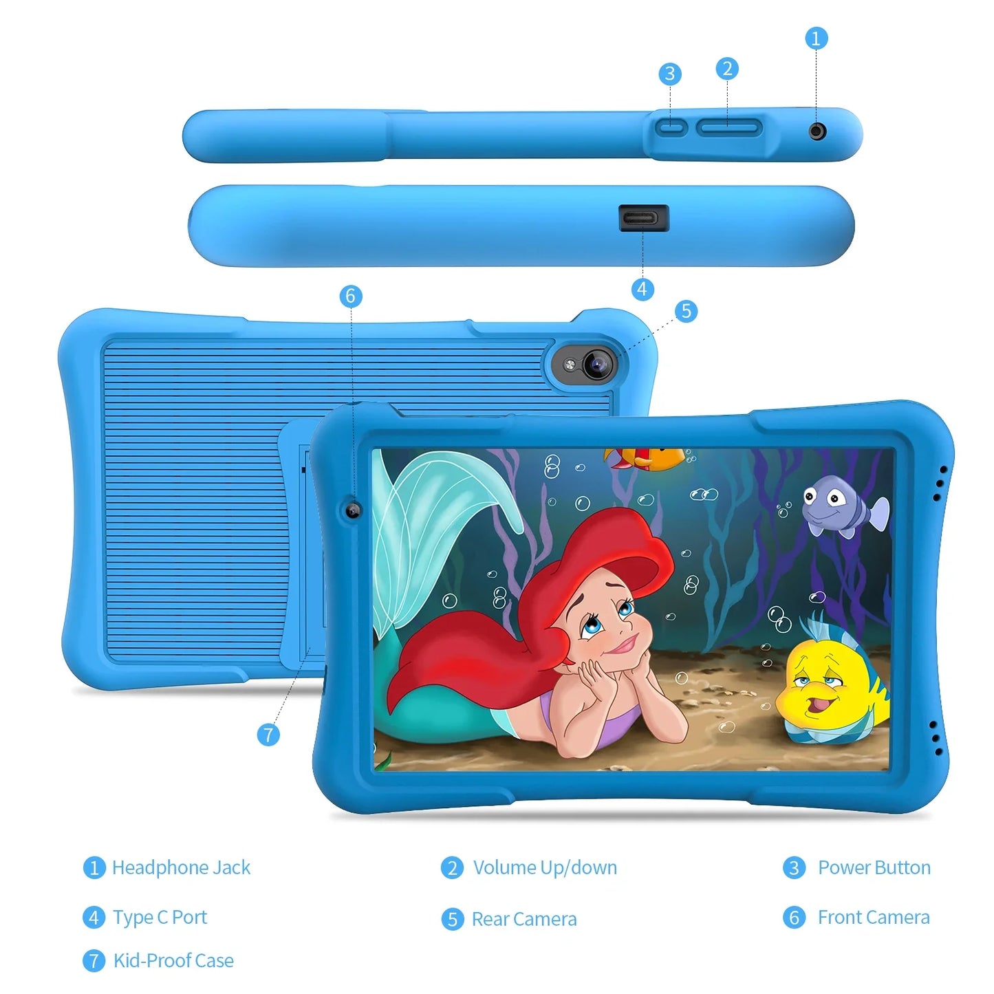 PRITOM 10 inch Kids Tablet Android 12 Tabletas 32GB, Quad-Core, 6000mAh, Large HD IPS Display, WiFi 6, Dual Camera, Bluetooth,