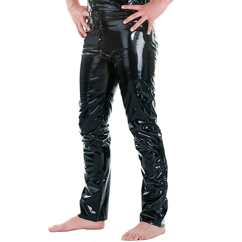 Latex Mens Pants Shiny Wet Look PU Leather Fashion Tight Trousers for Club Stage Show Rock Band Performance - Premium pants from Lizard Vigilante - Just $47.88! Shop now at Lizard Vigilante