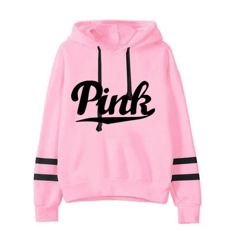 Pink New Autumn Womens Hoodie Long-Sleeved Lazy Style Top Daily Striped Slim Fit Sweatshirts Solid Color Versatile Casual Tracksuit - Premium Long-sleeve hoodie from Lizard Vigilante - Just $28.97! Shop now at Lizard Vigilante