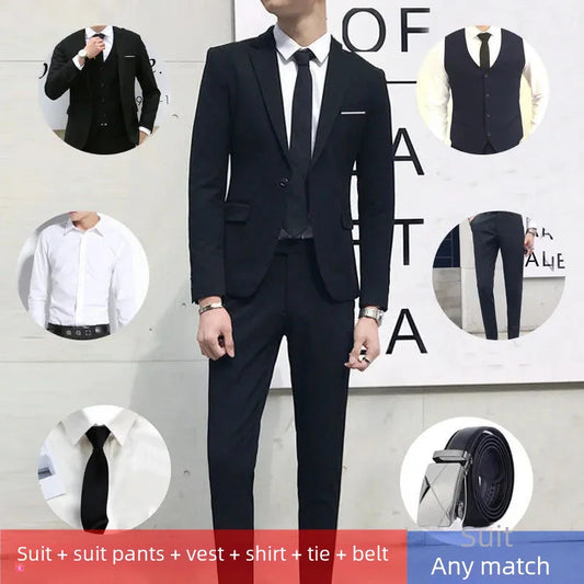 Men's Three-piece Suit Casual Slim Fit Western-style Business Attire Korean Version Youth Student Style Smooth Sihouette - Premium  from Lizard Vigilante - Just $37.99! Shop now at Lizard Vigilante