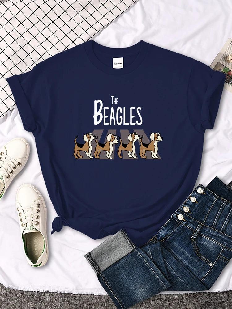 Four Beagles Crossing The Road Printed Female Tshirt Classic Slim Tees Tshirts Anime Clothes Summer Vintage Women T-shirts - Lizard Vigilante