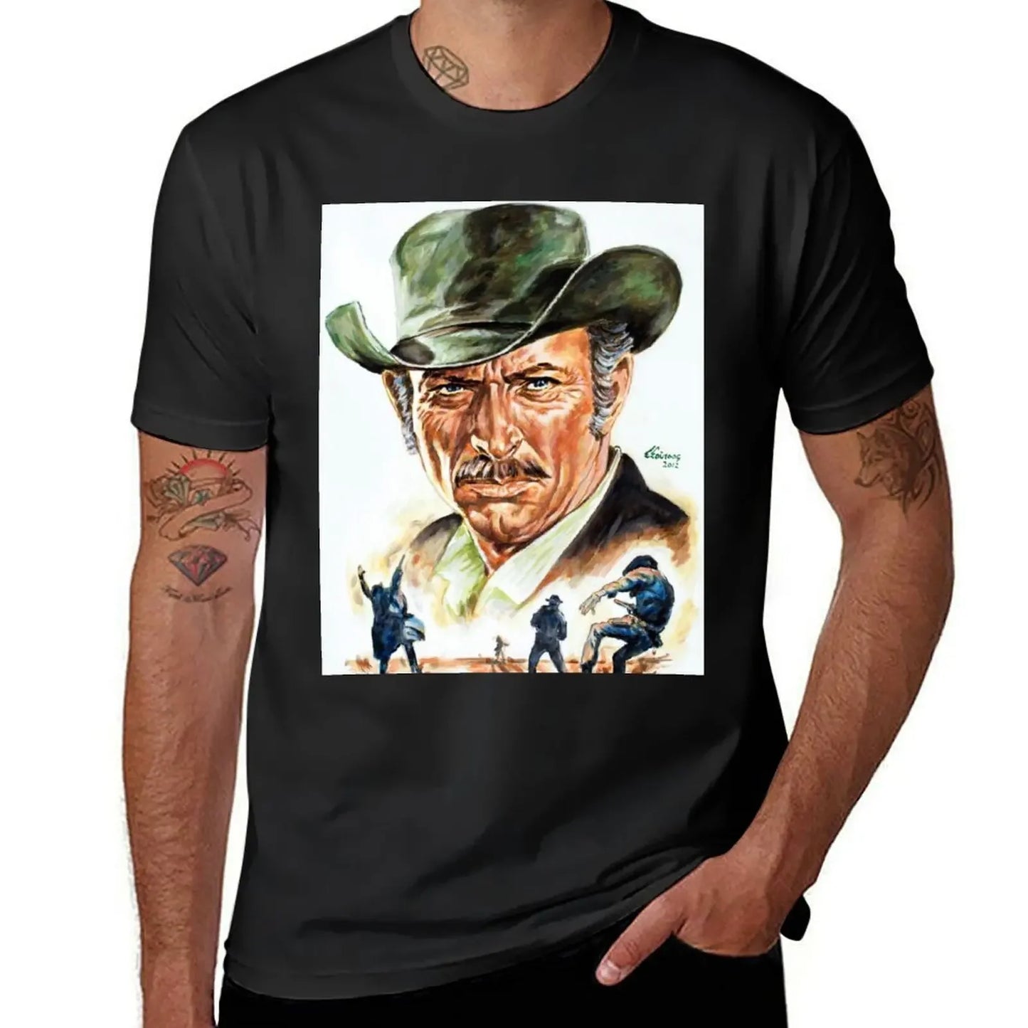 Lee Van Cleef Graphic Portrait T-Shirt | Men's Anime-Inspired Designer Short Sleeve Tee - Premium T-shirt from Lizard Vigilante - Just $24.99! Shop now at Lizard Vigilante