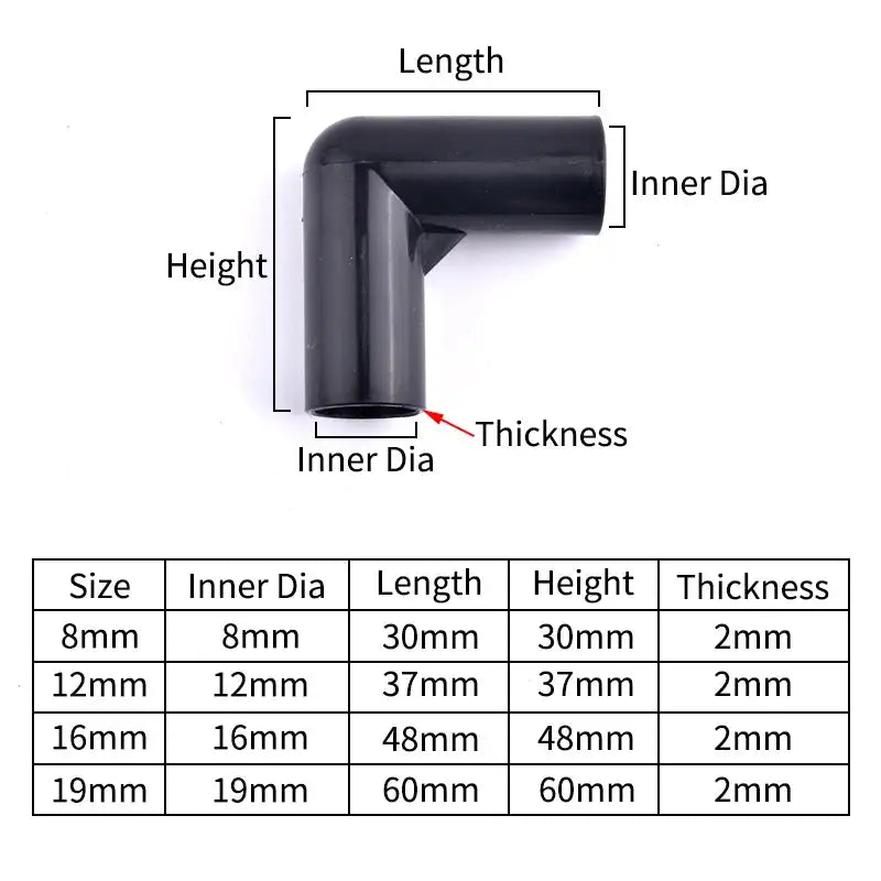 I.D 8/12/16/19mm Black Plastic Pipe Connector DIY Shelf Water Tube Joint Tent Fixed Connector Tee Four Way Elbow Straight Joint