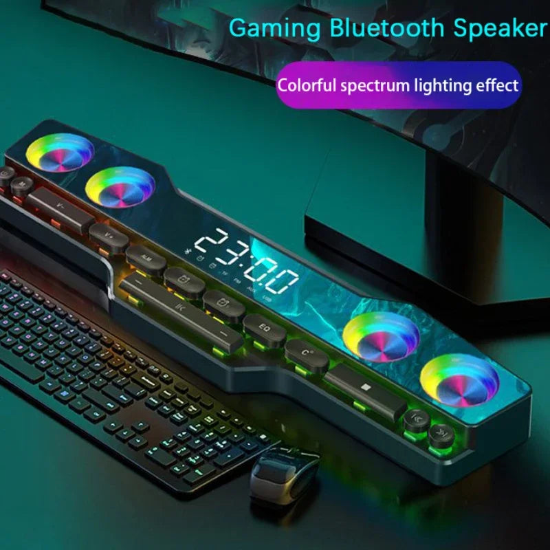 Wireless Bluetooth Game Speaker Soundbar USB 3D Stereo Subwoofer FM Home Clock Indoor Sound Bar Computer Loudspeaker Hot Sale