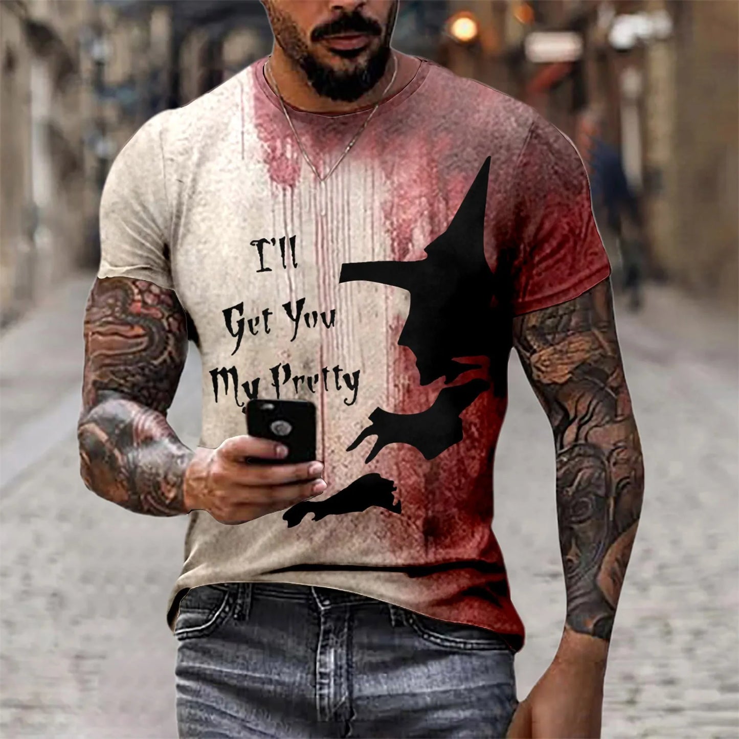 Problem Solved Bloody Fonts T-Shirt Male 2024 Halloween Print Tops Short Sleeve Round Neck Distressed T Shirt Holiday Party Top - Premium  from Lizard Vigilante - Just $11.99! Shop now at Lizard Vigilante