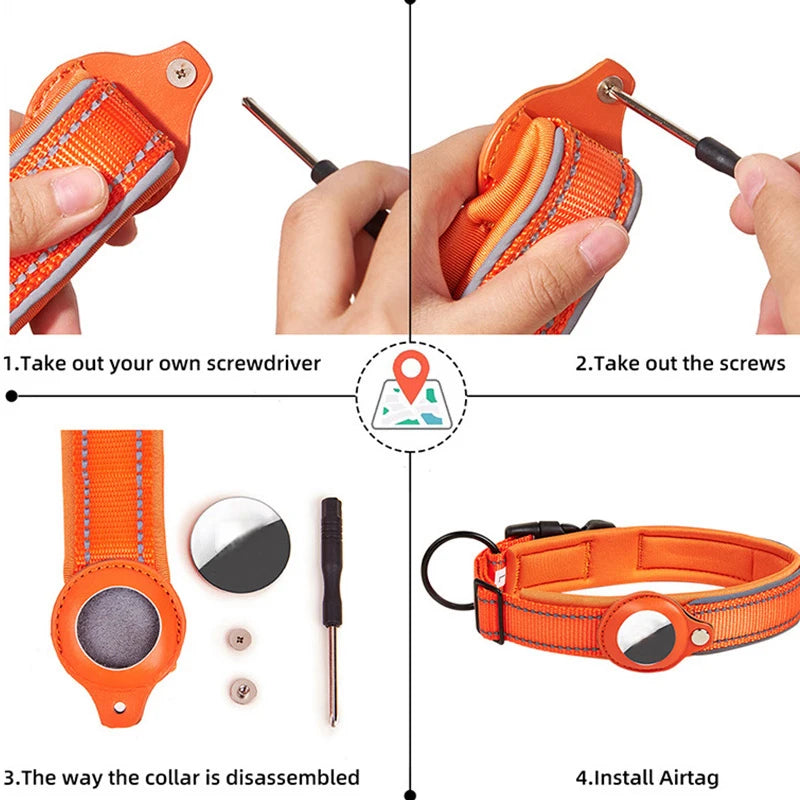 Easy To Use Anti-Lost Dog Collar with Airtag Holder | Reflective, Waterproof, & Adjustable - Perfect for Large Dogs - Premium dog collar from Lizard Vigilante - Just $24.88! Shop now at Lizard Vigilante