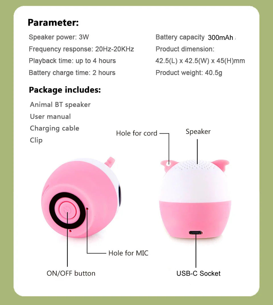 Bluetooth Speaker Outdoor Audio Pet Mini TWS Party Speaker Cartoon Animal Speaker Christmas The Best Choice for a Child's Gift