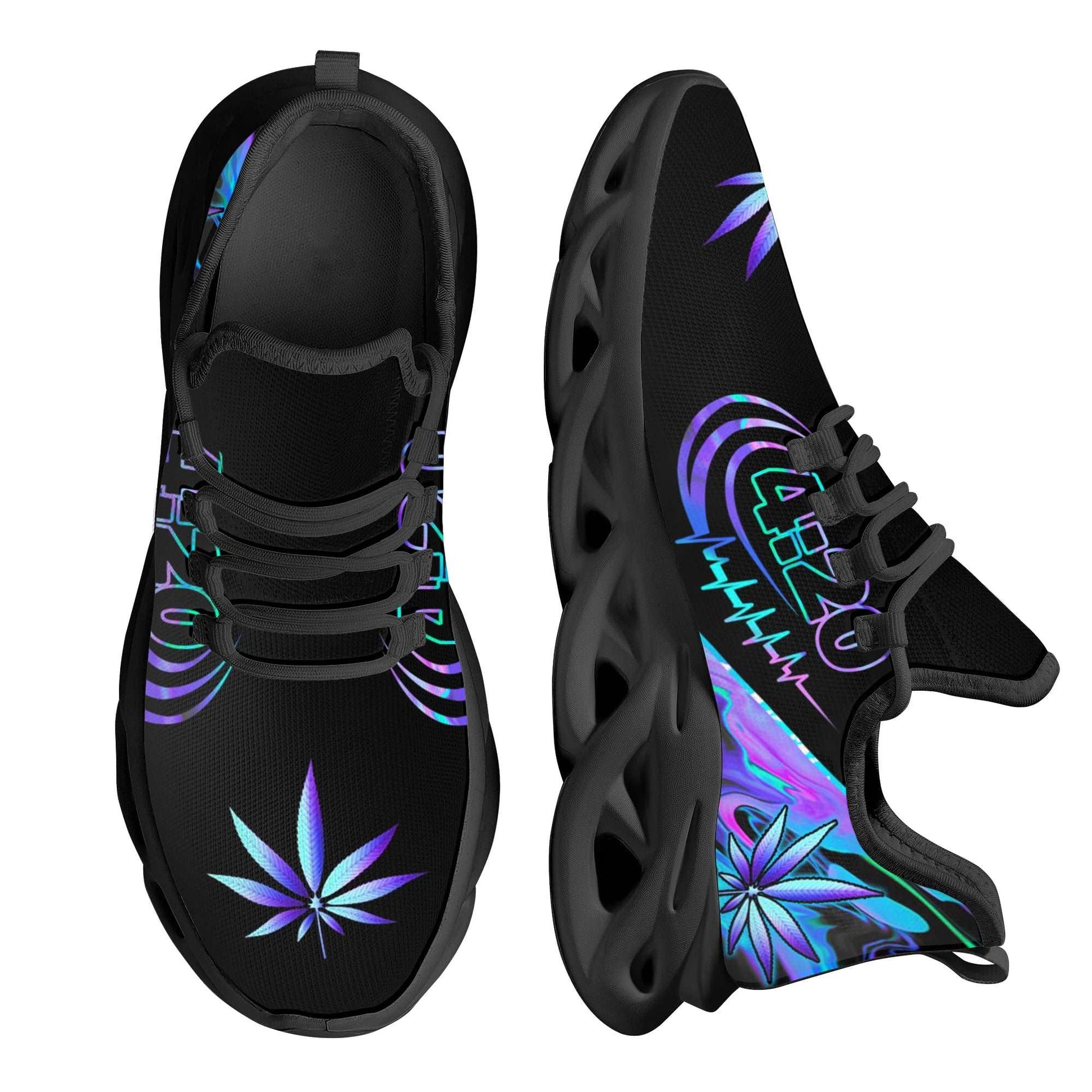 420 Blue Trippy Weed Pot Pattern Ladies Flat Shoes Comfortable Lace up Marijuana Sneakers Lightweight Women Footwear - Lizard Vigilante