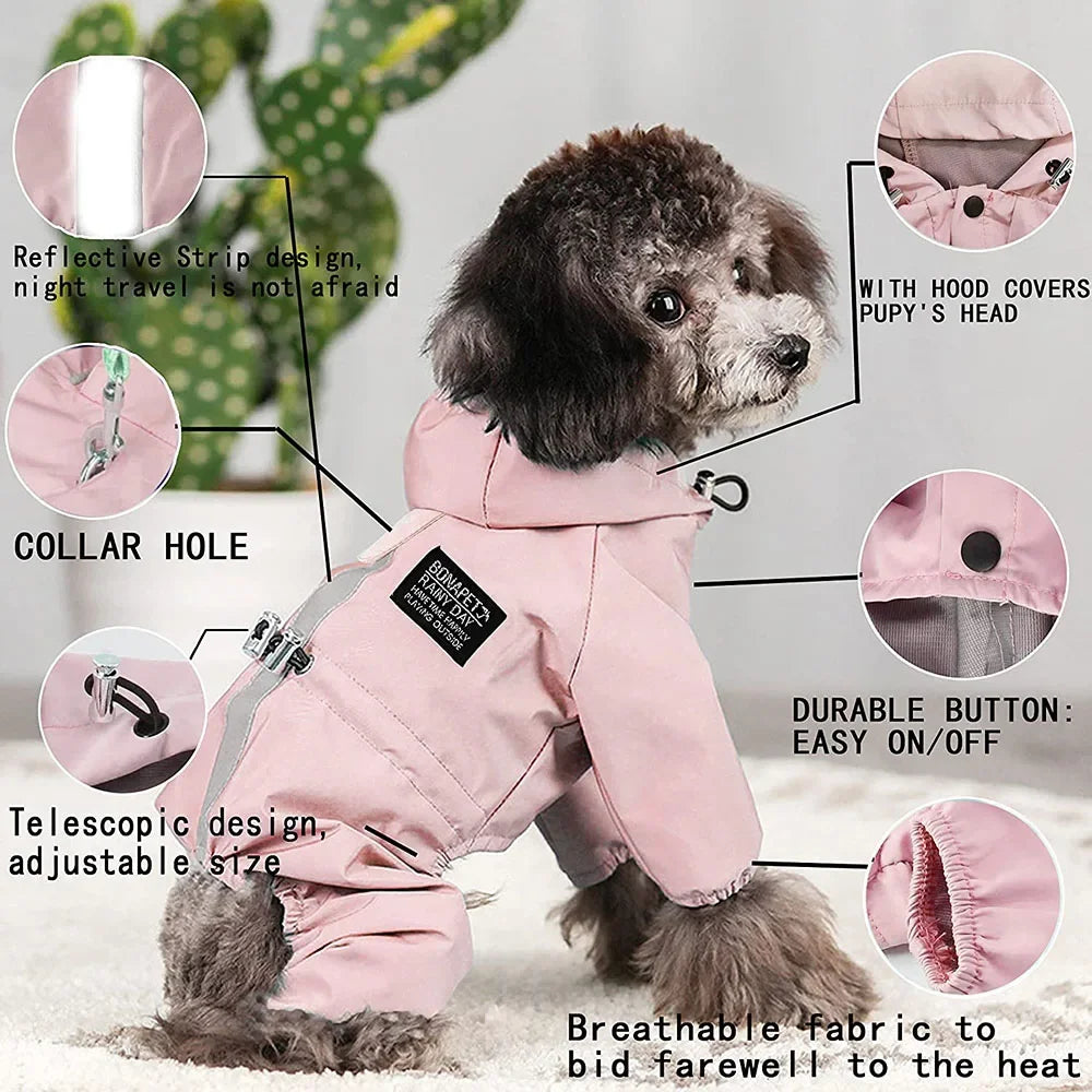 Dog Raincoat Waterproof Dog Rain Jacket with Reflective Strap and Leash Hole Rainy Day Pet Clothes Windproof Puppy Cat Rain Coat - Premium dog clothes from Lizard Vigilante - Just $19.99! Shop now at Lizard Vigilante