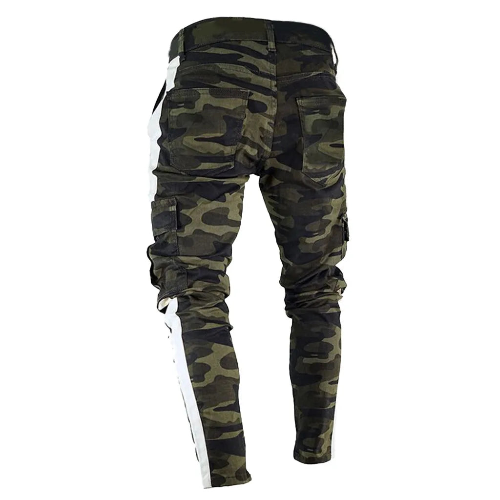 Men's Skinny Stretch Camouflage Cargo Pants - Slim Fit, Ankle-Length, Casual Fashion with Pockets for Spring & Autumn - Premium cargo pants from Lizard Vigilante - Just $43.88! Shop now at Lizard Vigilante