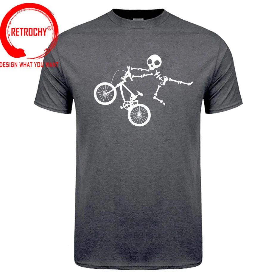 Skeleton Alien BMX Cycle Bike T-Shirt Custom Short Sleeve MTB Skull Biker TShirt Funny Fall O Neck Cotton T Shirt for Men - Lizard Vigilante