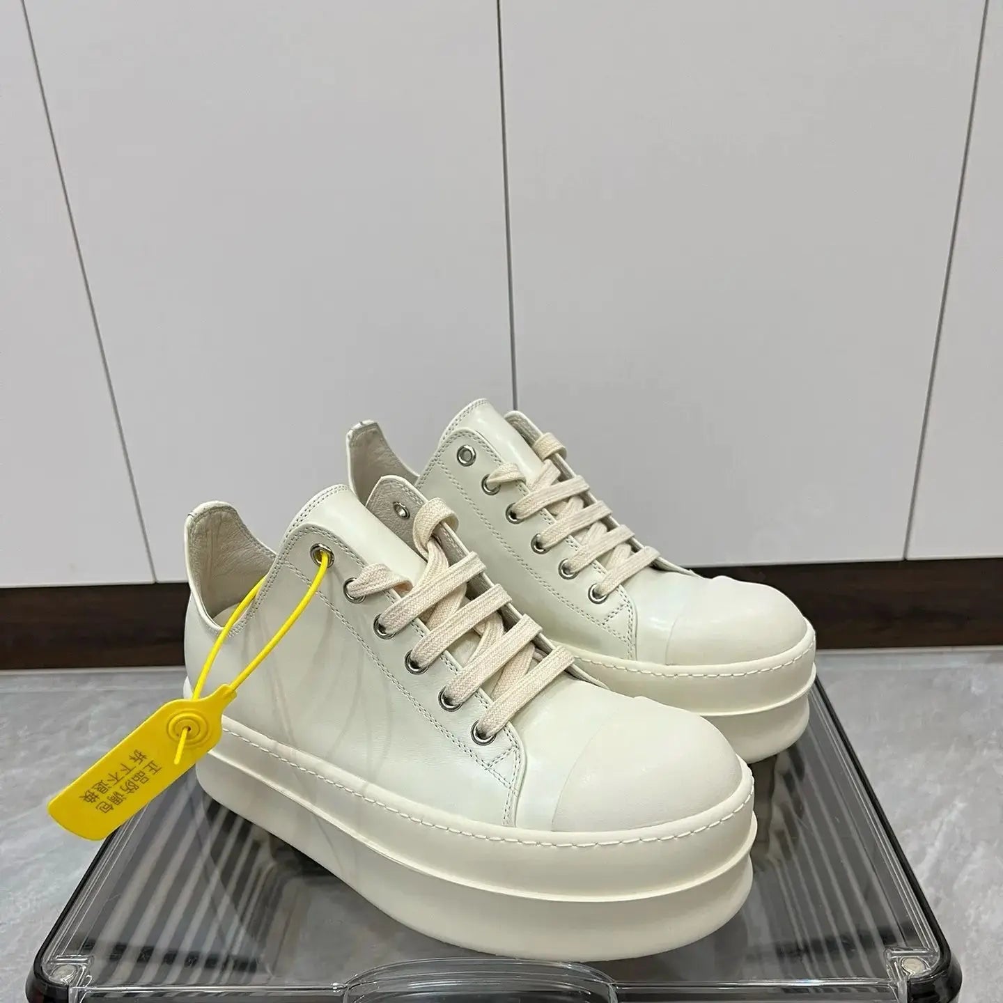 Brand Men Shoe Ricks Low Top Leather Shoes ivory white Women Casual Shoes Luxury Owen 6cm Thick Sole Shoes Sneaker Lace Up shoe - Premium  from Lizard Vigilante - Just $212.99! Shop now at Lizard Vigilante