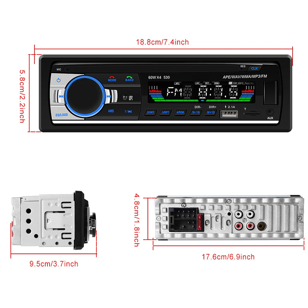 AMPrime Bluetooth Autoradio Car Stereo Radio FM Aux Input Receiver SD USB 12V In-dash 1 din Car MP3 Multimedia Player BT Music - Premium  from Lizard Vigilante - Just $30.99! Shop now at Lizard Vigilante