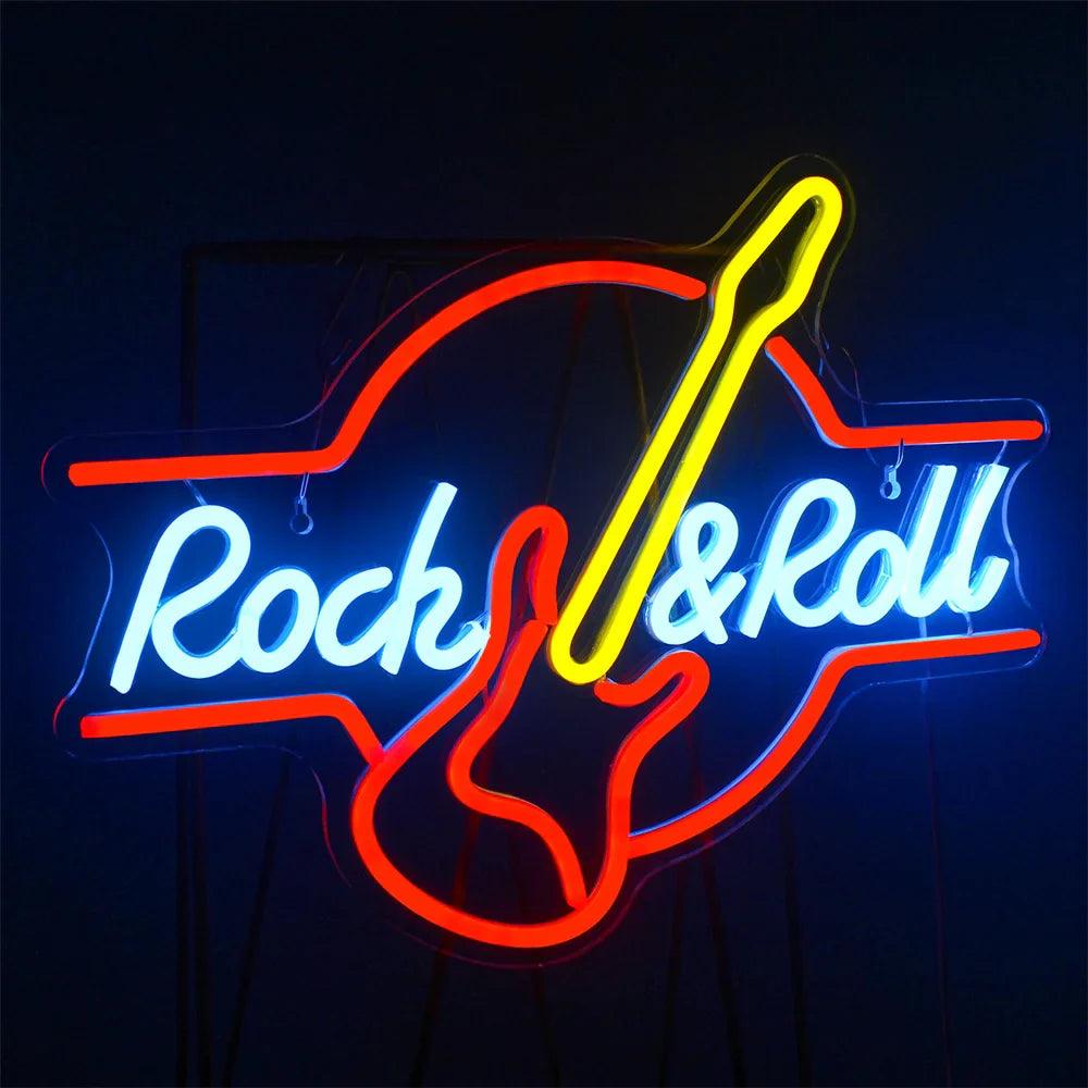 Rock & Roll Neon Signs Guitar Music Led Neon Light Art Wall Decor for Game Room Music Party Rock Studio Bar Disco Party Neon Man Cave Art - Lizard Vigilante