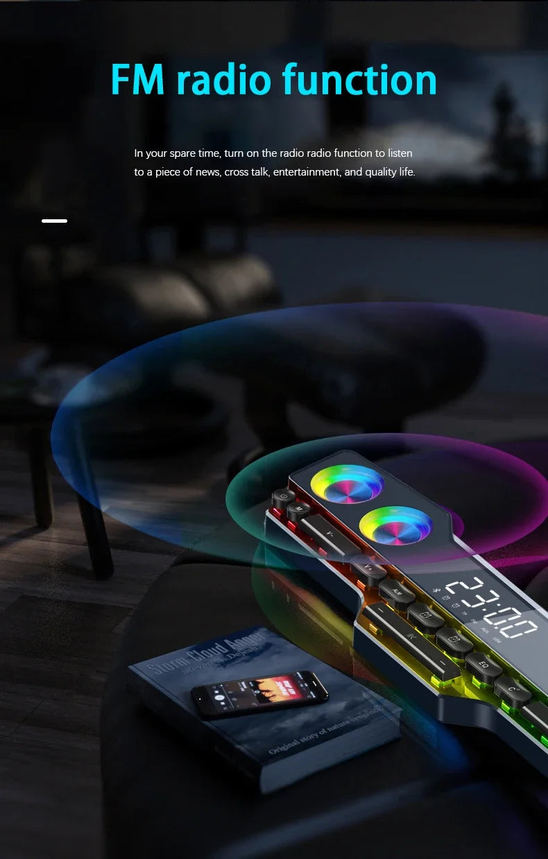 Wireless Bluetooth Game Speaker Soundbar USB 3D Stereo Subwoofer FM Home Clock Indoor Sound Bar Computer Loudspeaker Hot Sale