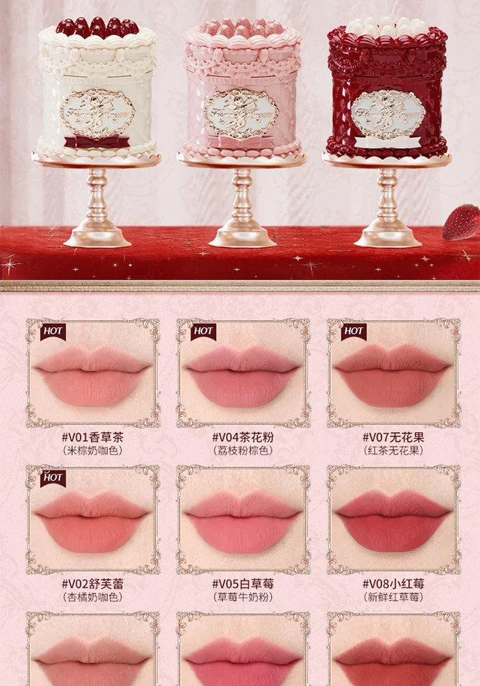 Flower Knows Strawberry Cupid Cake Lip Cream Lip Mud Matte Moisturizing Lipstick Silky Smooth Lip Makeup Professional Cosmetics
