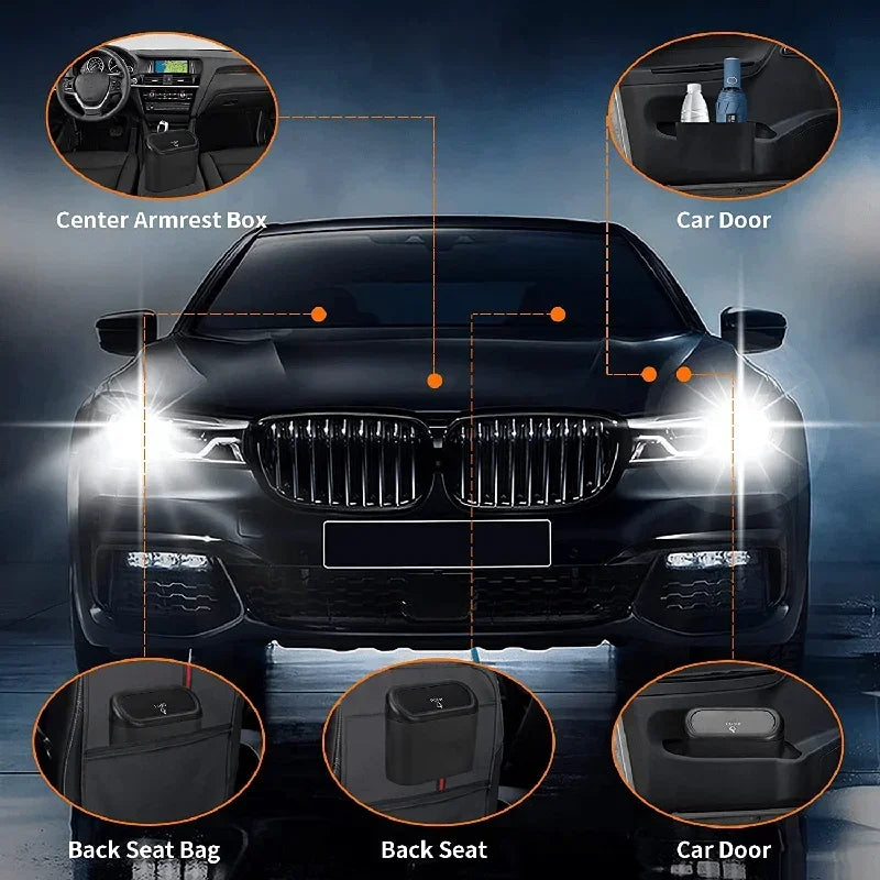 Car Mounted Garbage Bin, Side Mounted Storage Bin with Lid, Mini Storage Bag, Multi-purpose Car Seat Backrest Storage Box