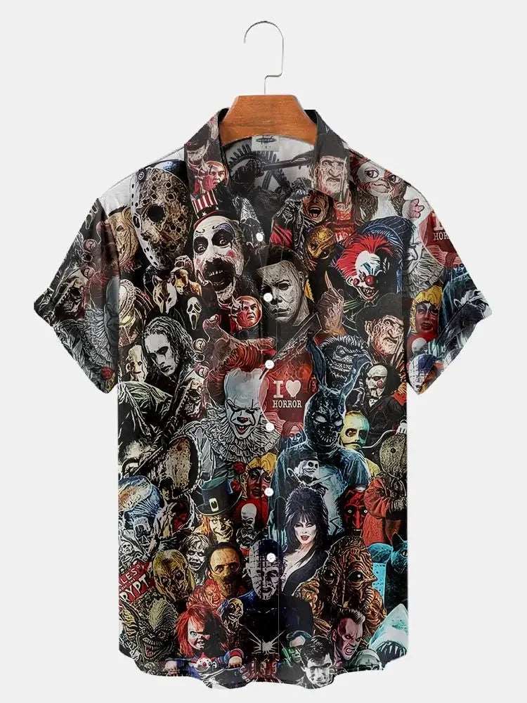 2024 Summer I Love Horror Men's Shirt 3D Printed Horror Pattern Hawaiian Fashion Top Freddy Jigsaw It Jason - Lizard Vigilante