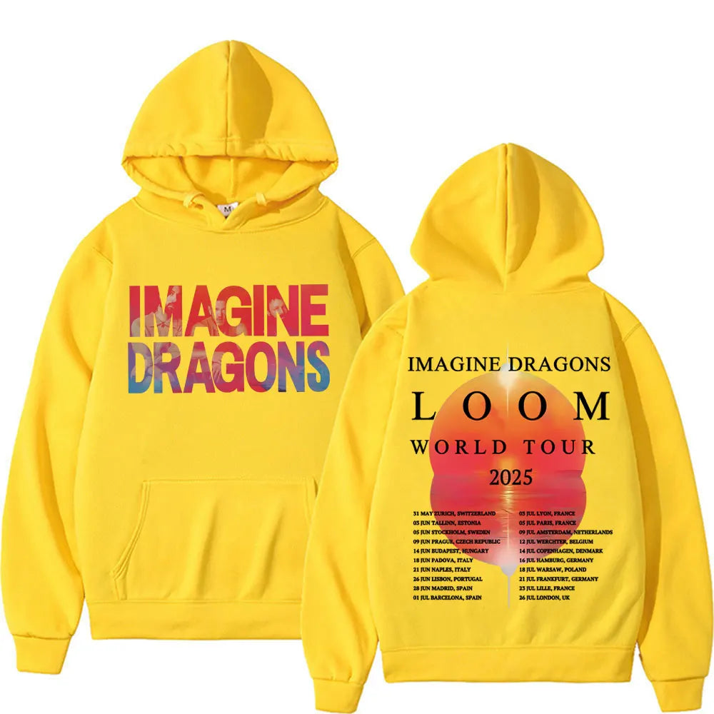 Imagine Dragons World Loom Tour 2025 Print Hoodie Men Women Vintage Hip Hop Streetwear Sweatshirt
