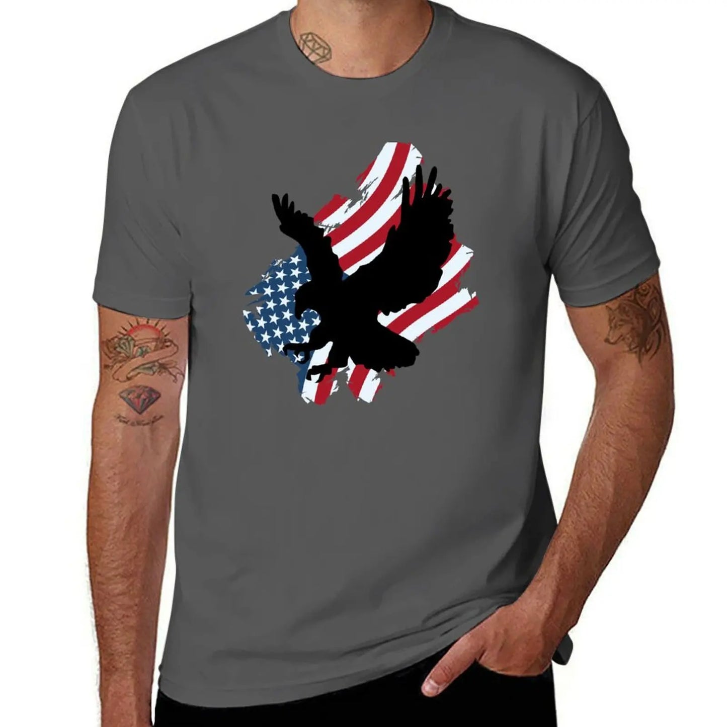 Eagle Distressed USA Flag T-Shirt Boys Animal Print Fashion Mens Clothing - Lizard Vigilante