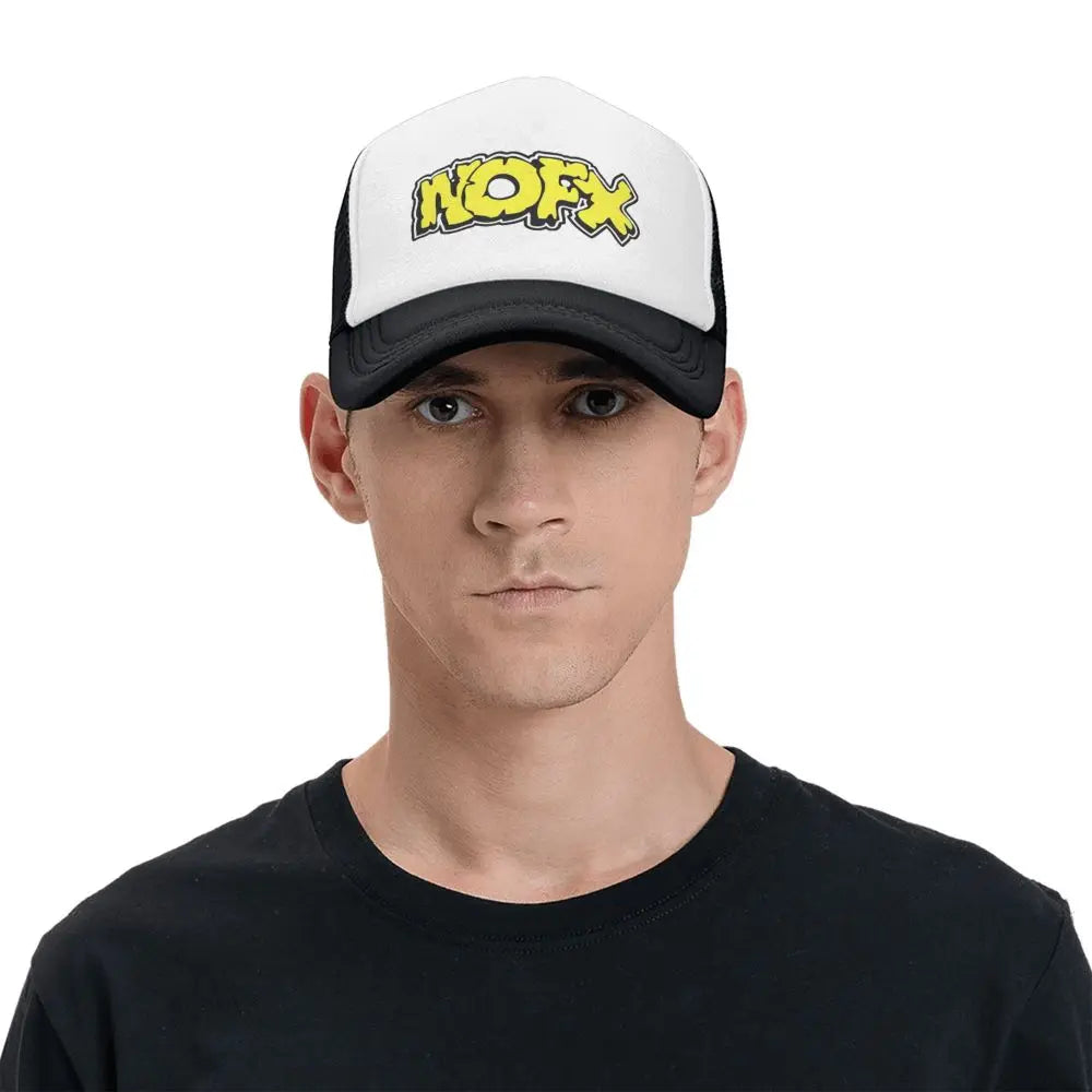 NOFX Punk Band Logo Foam Mesh Trucker Hat | Adjustable Summer Rock Music Baseball Cap | Breathable Mesh-Back Unisex Outdoor Sun Protection Hat - Premium Hat from Lizard Vigilante - Just $23.88! Shop now at Lizard Vigilante