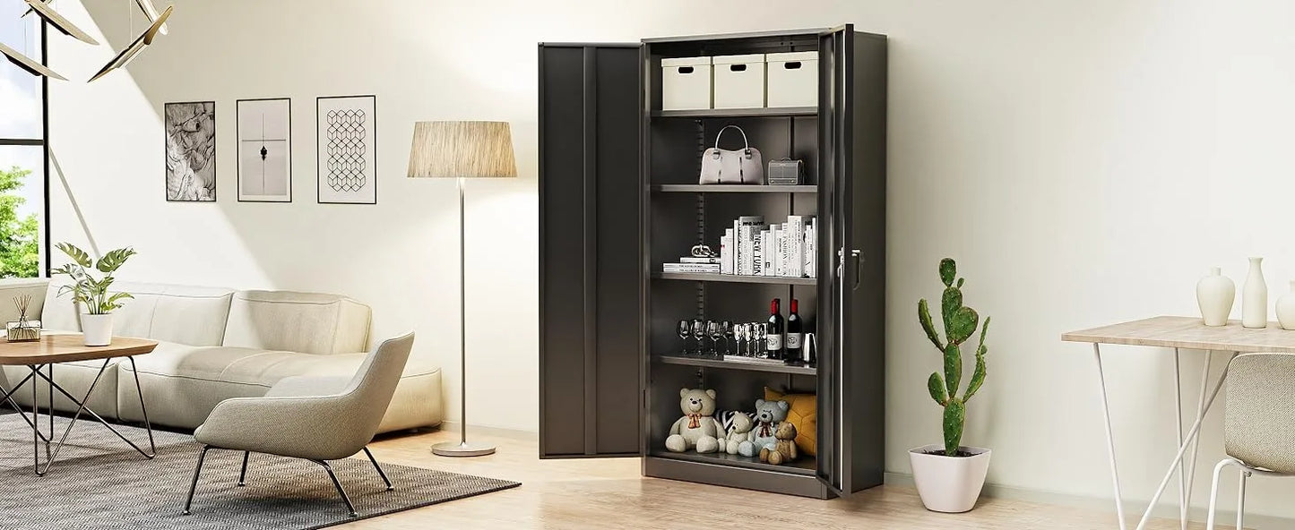 Metal Storage Cabinet, 72" Black Locking Storage Cabinets with Doors and 4 Shelves, Steel Lockable File Cabinet Metal Locker - Premium  from Lizard Vigilante - Just $227.99! Shop now at Lizard Vigilante