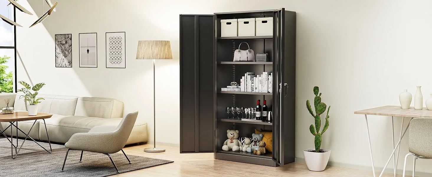 Metal Storage Cabinet, 72" Black Locking Storage Cabinets with Doors and 4 Shelves, Steel Lockable File Cabinet Metal Locker - Premium  from Lizard Vigilante - Just $227.99! Shop now at Lizard Vigilante