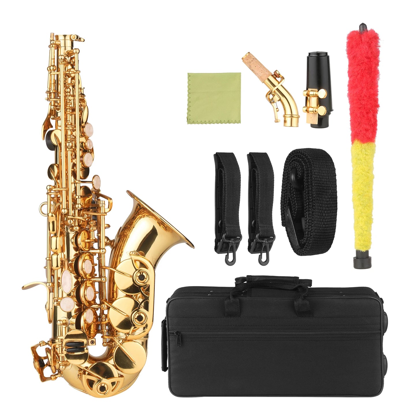 Bb Soprano Saxophone - Gold Lacquered Brass Sax with Case and Accessories for Musicians - Premium Saxophone from dsers - Just $288.88! Shop now at Lizard Vigilante