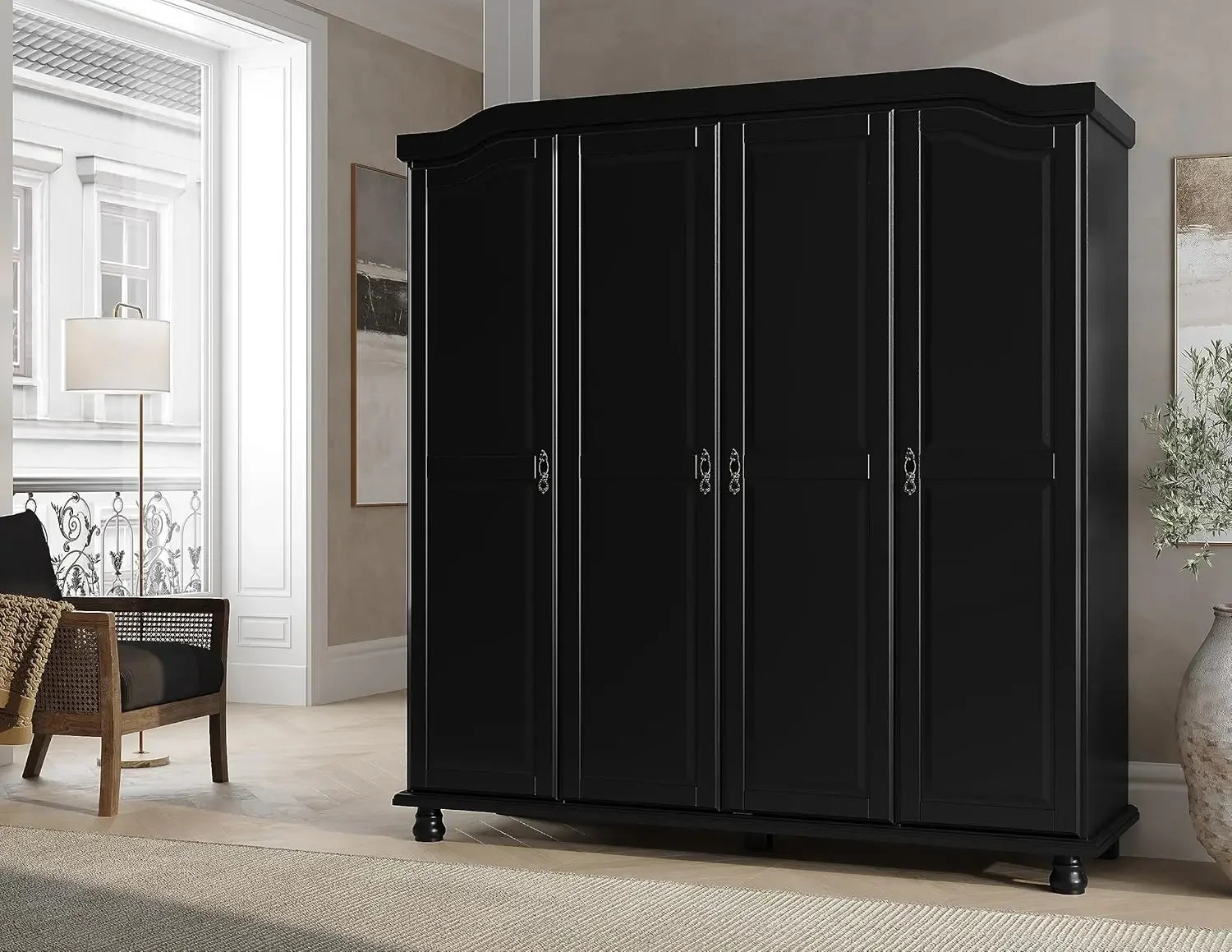 4-Door Freestanding Wardrobe Armoire Closet with Raised Panel Doors - Eco-Friendly Pine Wood, Modern Mocha Finish - Premium Armoire from Lizard Vigilante - Just $988.88! Shop now at Lizard Vigilante