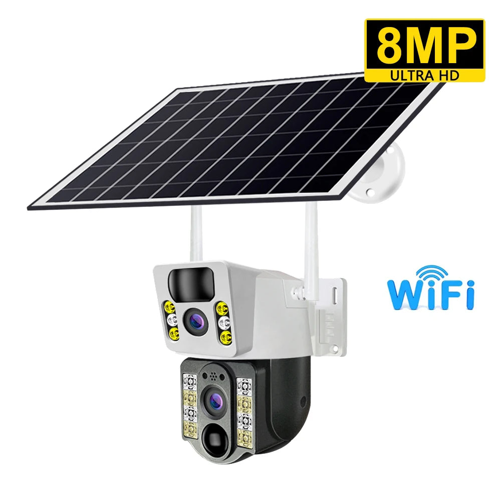 8MP 4K Wireless Solar Camera 4G Sim Outdoor Dual Lens Wifi IP Camera PIR Night Vision V380 Pro CCTV Security Protection Monitor - Premium  from Lizard Vigilante - Just $193.99! Shop now at Lizard Vigilante