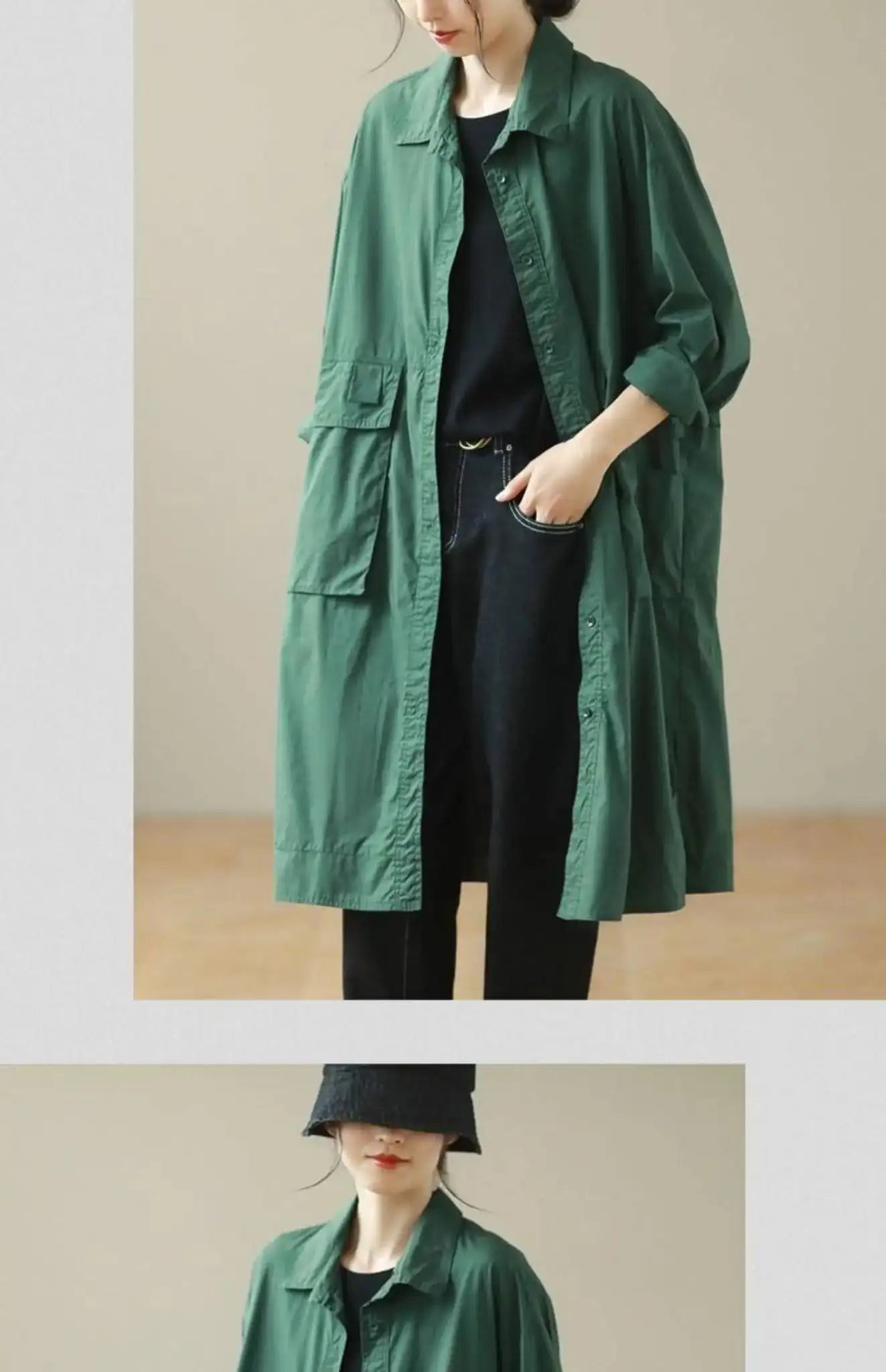 9290 Spring Fall Trench Coat Women Mid Length Windbreaker Single-breasted Double Pockets Casual Loose Overcoat Female Outerwear