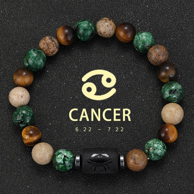 Zodiac Signs Natural Stone Bracelets Taurus Cancer Virgo Pisces Bracelets Ladies Men Couples Friendship Jewelry Gift Bracelet - Premium bracelet from Lizard Vigilante - Just $22.99! Shop now at Lizard Vigilante