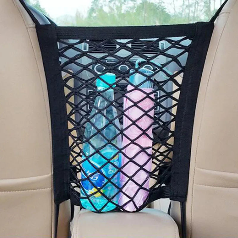 Car Storage Net Bag Between Seats Car Divider Pet Barrier Stretchable Elastic Mesh Bag Organizer Auto Accessories