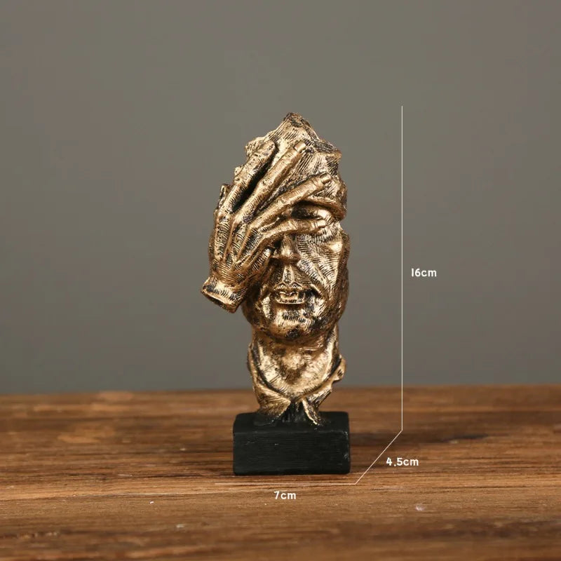 New Creative Abstract Silence Is Gold Abstract Figurine Resin Hand Face Men Statue Sculpture Home Office Living Room Desk Decor