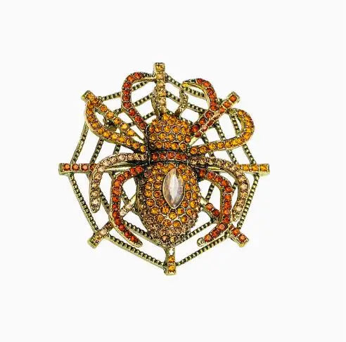 Venom Stage Spider Brooch – Giant Crystal Punk Insect Pin with Pearl Shockwave