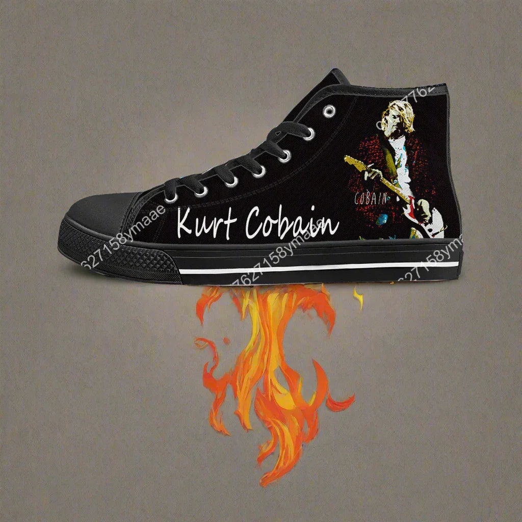 Kurt Cobain High-Top Canvas Sneakers | Custom Casual Shoes for Men, Women, & Teens - Premium shoes from Lizard Vigilante - Just $43.88! Shop now at Lizard Vigilante