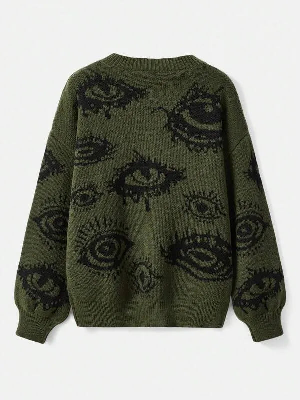 Traf Women's Y2K Eyes Pullover Sweater - Premium  from Lizard Vigilante - Just $46.88! Shop now at Lizard Vigilante