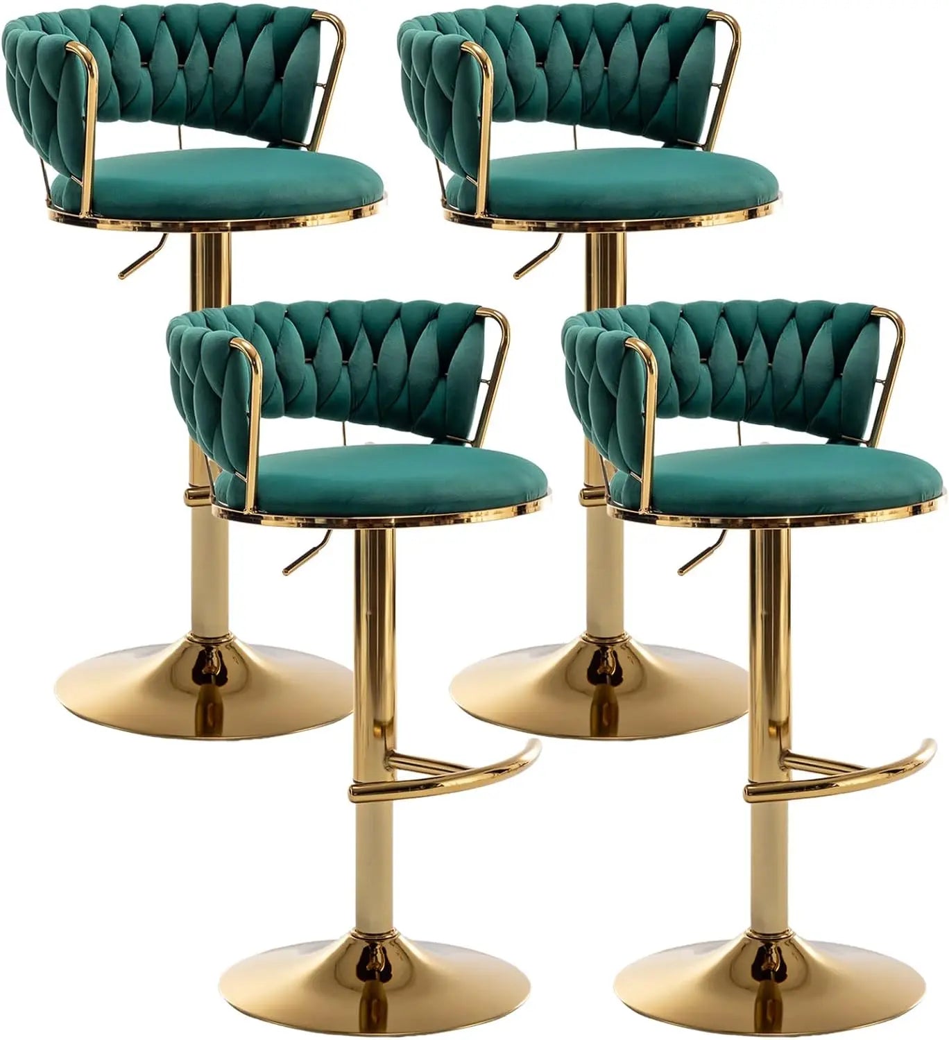 Gold Bar Stools Set of 4 – Adjustable Counter Height Velvet Swivel Stools with Low Backrest - Premium bar stools from Lizard Vigilante - Just $398.88! Shop now at Lizard Vigilante