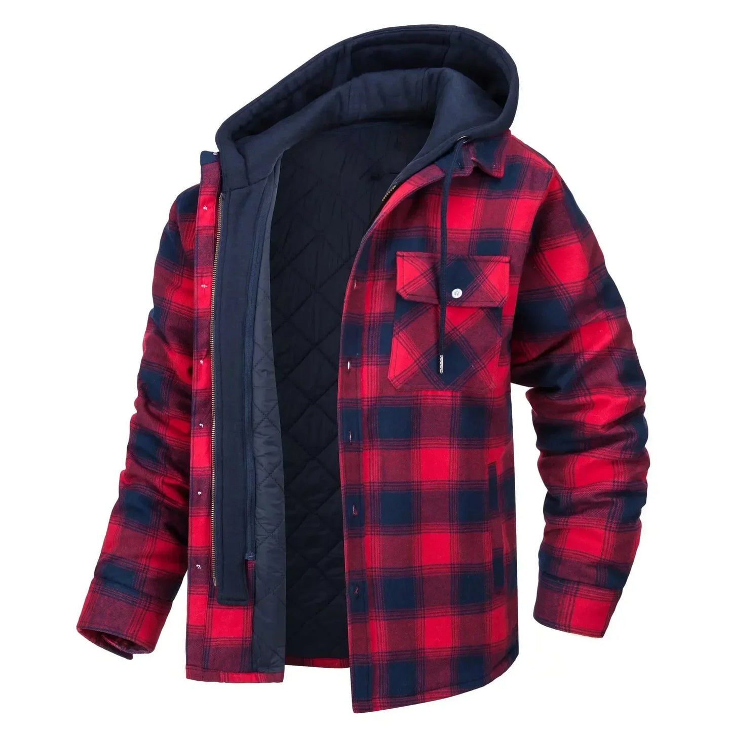 2024 Men's Winter Hooded Jacket – Warm, Thick Cotton Casual Coat with Detachable Hood & Plaid Design for Autumn & Winter - Premium  from Lizard Vigilante - Just $53.88! Shop now at Lizard Vigilante