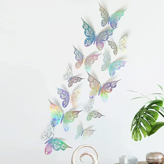 12 Pieces 3D Hollow Butterfly Wall Sticker Bedroom Living Room DIY Butterflies Art Wall Decor Wedding  Wallpaper Home Decoration
