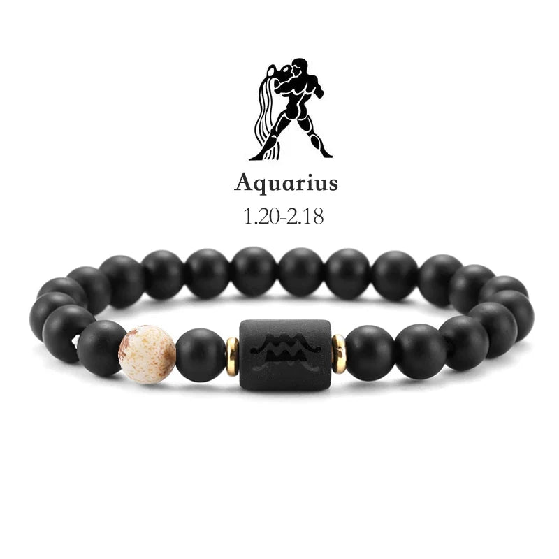 Zodiac Signs Natural Stone Bracelets Taurus Cancer Virgo Pisces Bracelets Ladies Men Couples Friendship Jewelry Gift Bracelet - Premium bracelet from Lizard Vigilante - Just $22.99! Shop now at Lizard Vigilante