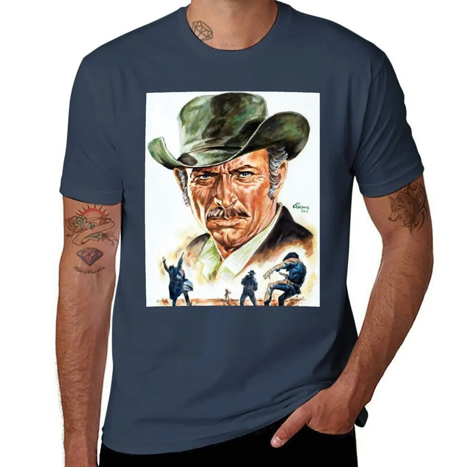 Lee Van Cleef Graphic Portrait T-Shirt | Men's Anime-Inspired Designer Short Sleeve Tee - Premium T-shirt from Lizard Vigilante - Just $24.99! Shop now at Lizard Vigilante