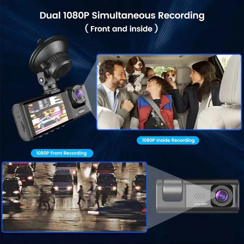 Dash Cam W/ IR Night Vision Loop Recording & 2" IPS Screen 1080P 3 Camera - Lizard Vigilante