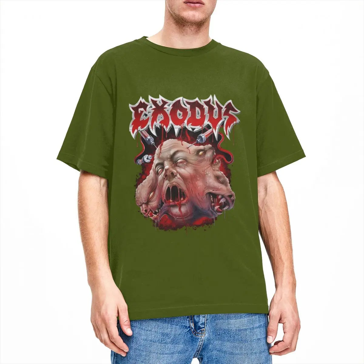 Y2K Music Group Exodus Short-Sleeve Casual Crew Neck Cotton Tee for Men | Plus Size Summer Tops - Premium tshirt from Lizard Vigilante - Just $24.88! Shop now at Lizard Vigilante