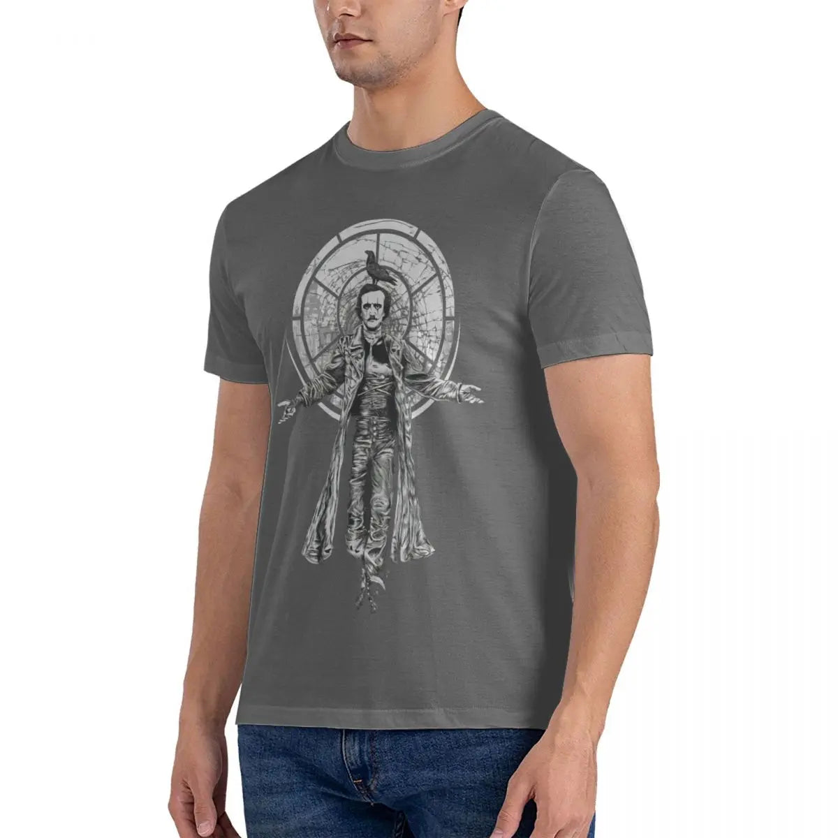 Edgar Allan Poe Inspired T-Shirt – Men's Oversized Crew Neck Cotton Tee, Short Sleeve, Unique Print, Perfect Gift Idea - Premium tee from Lizard Vigilante - Just $23.88! Shop now at Lizard Vigilante