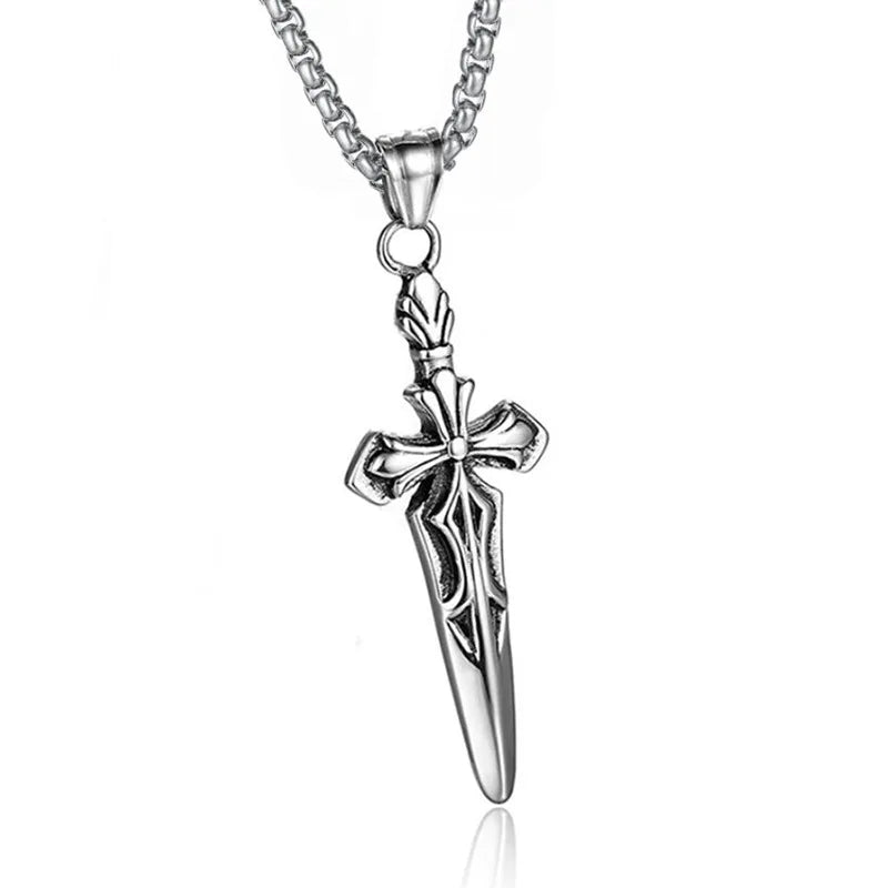 European and American Retro Cross Epee Necklace | Versatile Street Punk Hip-Hop Pendant for Men and Women - Premium necklace from Lizard Vigilante - Just $14.99! Shop now at Lizard Vigilante