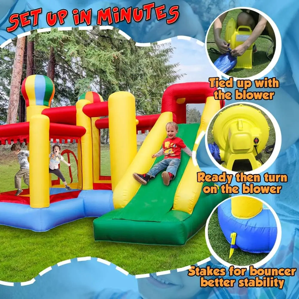 Inflatable 6-in-1 Bouncy Castle – Ultimate Jumping Kingdom with Slide, Climbing Wall, Ball Pit & More! Includes Blower for Hours of Fun - Premium bounce house from Lizard Vigilante - Just $701.08! Shop now at Lizard Vigilante